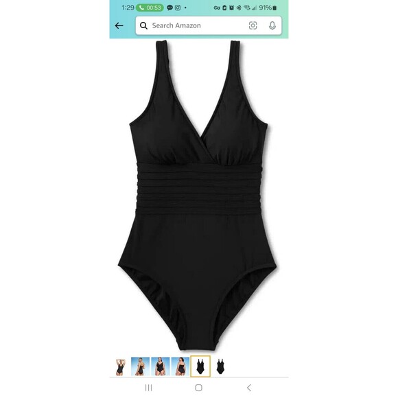 NWT Black Aqua Green Women's Swimsuit One piece Adjustable Strap Size M - Picture 3 of 12